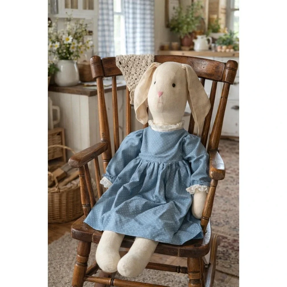 VTG 90s CottageCore Handmade Easter Floppy Ear Bunn Rabbit & Dress Farmhouse 25